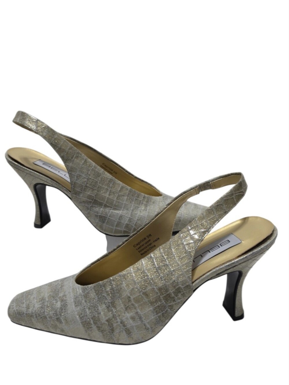 Bellini Caprice Leather Slingback Pumps Gold Glitter Croc-Pattern VTG  90's 9M